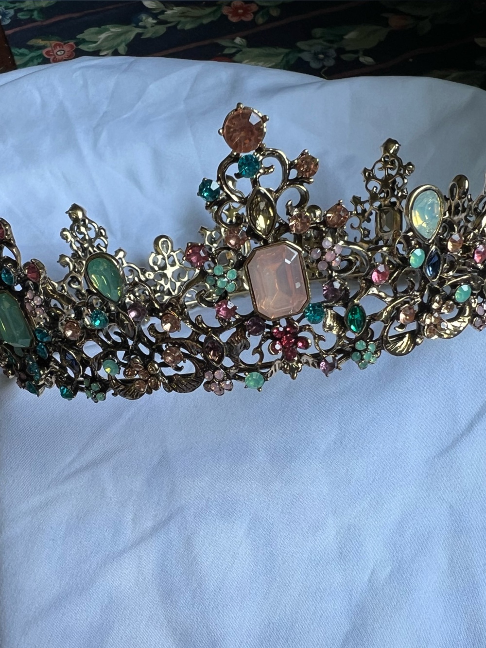 Ornate Multicolor Crystal Statement Crown- Designer Style